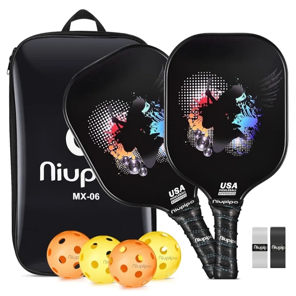 Niupipo MX-06 Pickleball Paddle Set in Black with Color Splash